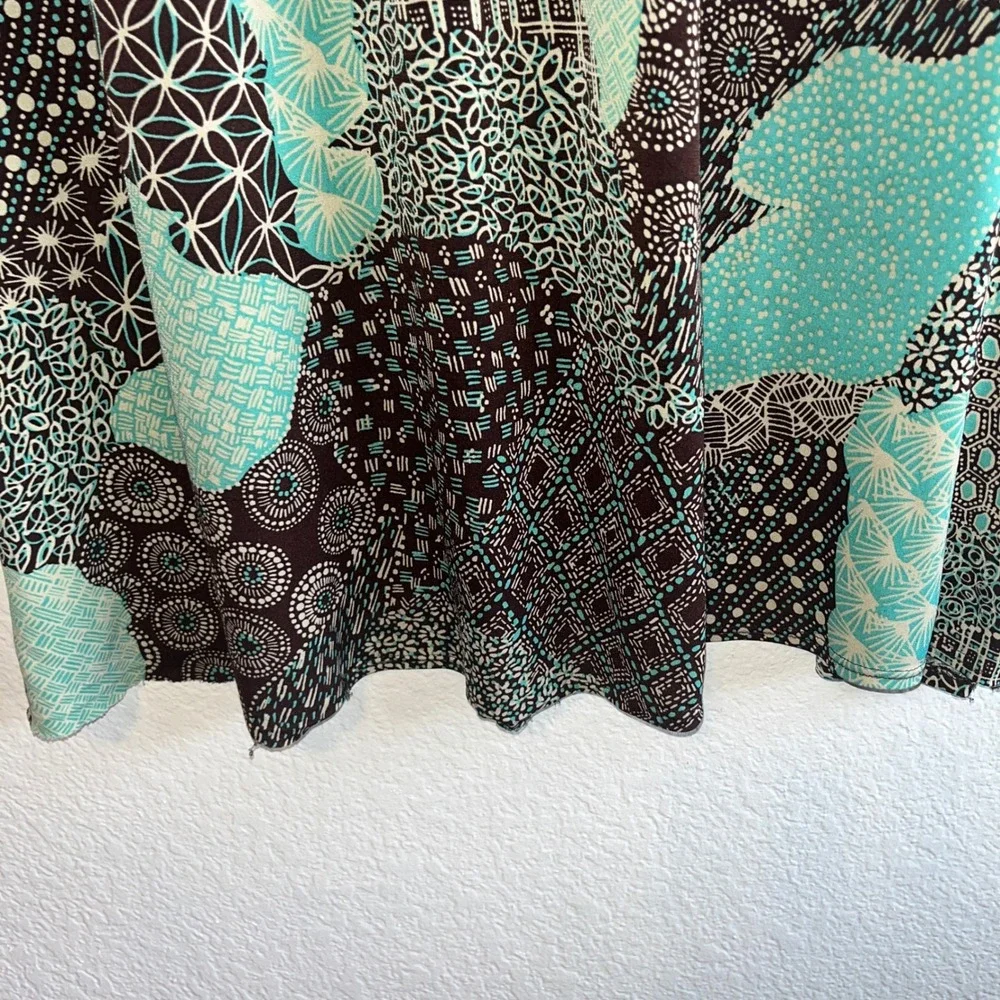 Elementz Womens‎ V-Neck Geometric Print Empire Waist Dress Brown Teal Large Y2K - Picture 7 of 11